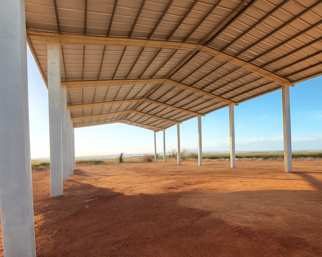 Estrutura pré-moldada aberta com vista panorâmica